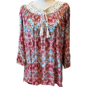Millennium Womens size‎ 2x Sleeve Blouse lightweight boho draping lace sheer